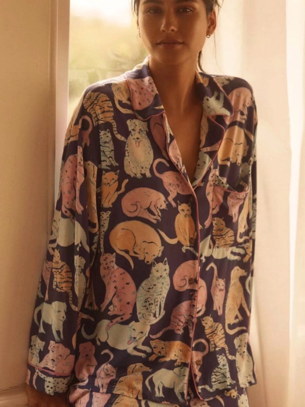 Anthropologie LyreBird Briar Long-Sleeve Pajama Shirt in ModaLuxe Olivia Wendel
